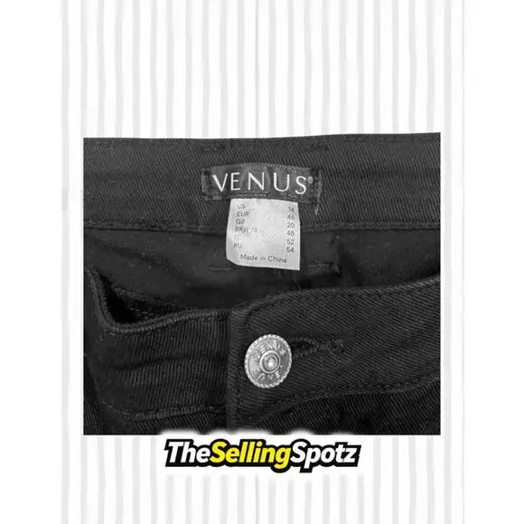 Venus Lace Up Hem Black Jeans Women’s Size US 14 / EU 46 Stretch Denim - Picture 2 of 7